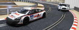 Scalextric cars on track